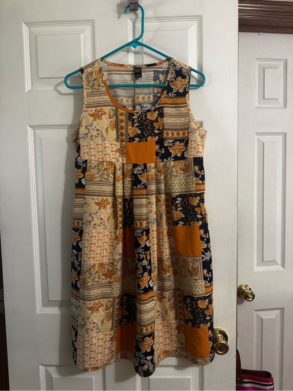 Casual Patchwork Midi Dress in Mustard and Navy